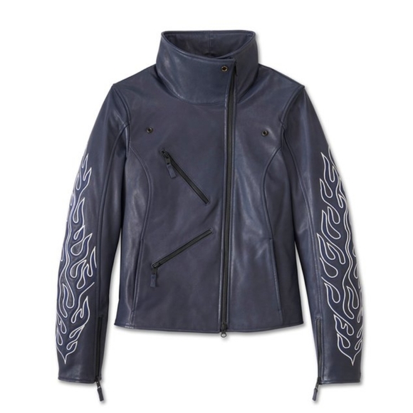 Harley Davidson Women's Brazen Leather Biker Riding Jacket Embroidered Flames - Picture 3 of 16